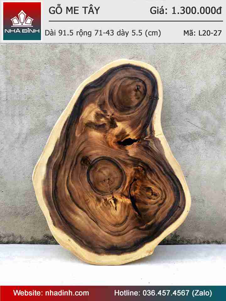 Mặt Bàn Trà, Sofa Gỗ Me Tây Nguyên Khối  Dài 91.5 Rộng 71-43 Dày 5.5 (cm)