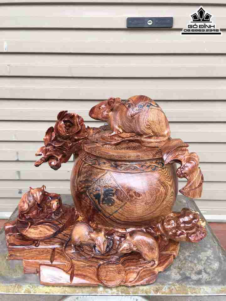 Tượng Ngũ Tý Gỗ Cẩm  Rộng 40 Sâu 30 Cao 28 (cm)