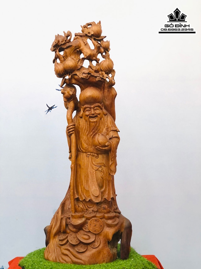 Tượng Ông Thọ Gỗ Hương Cao 123 Ngang 50 Sâu 34 (cm)