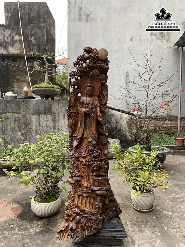 Tượng Nhất Tâm Bái Phật Gỗ Bách Xanh Cao 119 Ngang 40 Sâu 36 (cm)