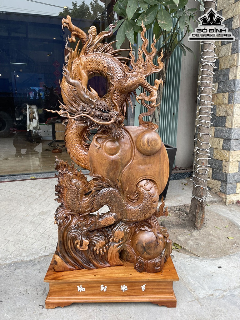 Tượng Rồng (Nhất Long) Gỗ Bách Xanh Cao Cả Kỷ 128 Ngang  56 Sâu 16 (cm)