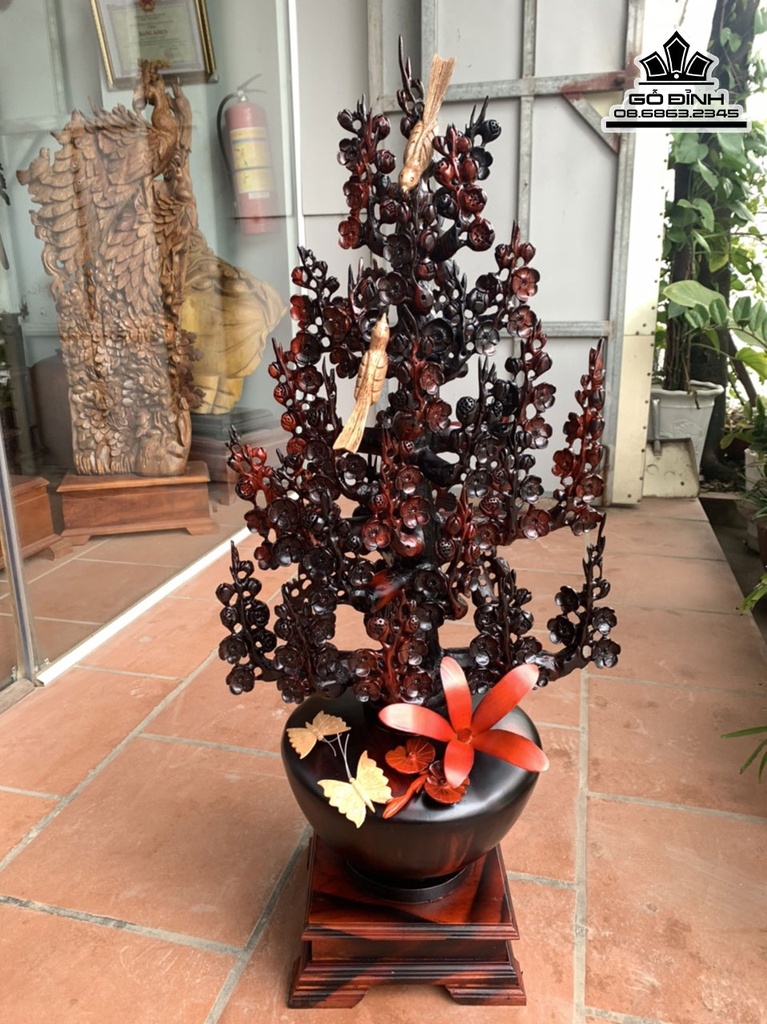 Bình Bông Mai Điểu Gỗ Trắc Cao 106 Ngang 47 Sâu 32 (cm)