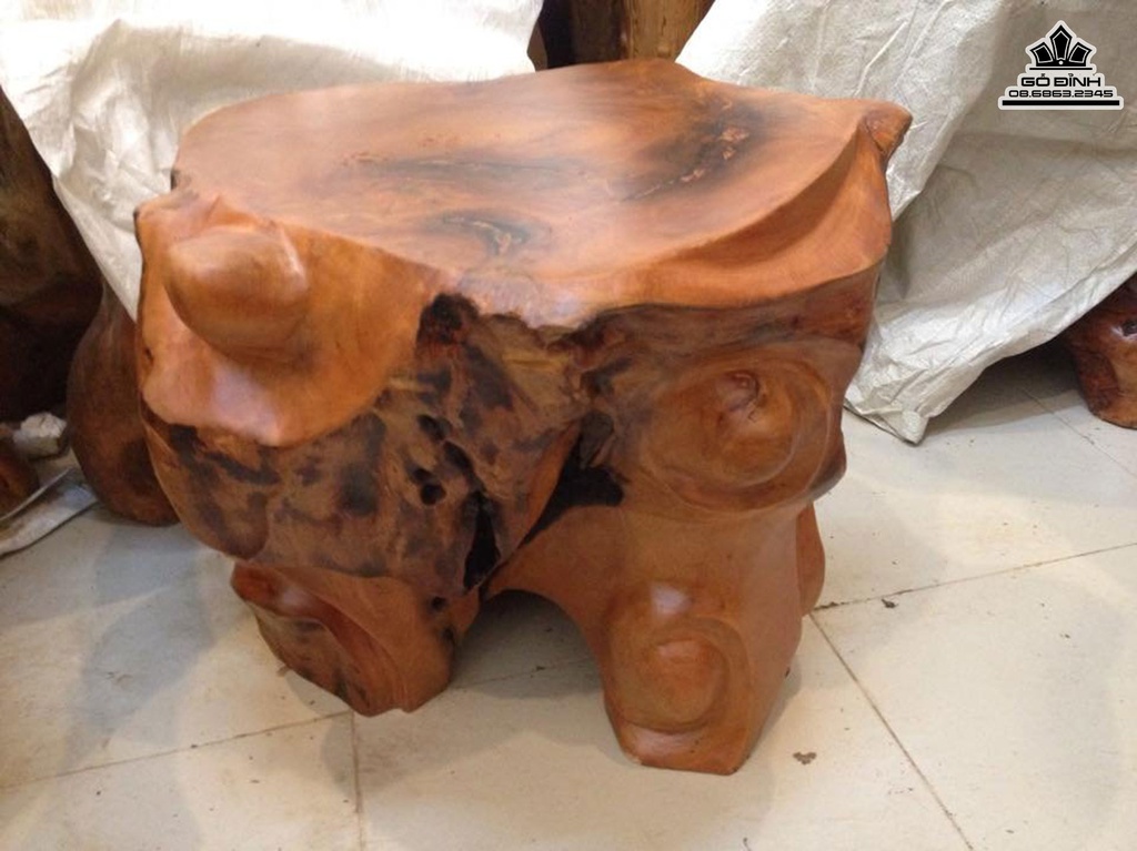 Đôn Gỗ Nguyên Khối Gỗ Gốc Sao Xanh Cao 44 Mặt  51-50 (cm)