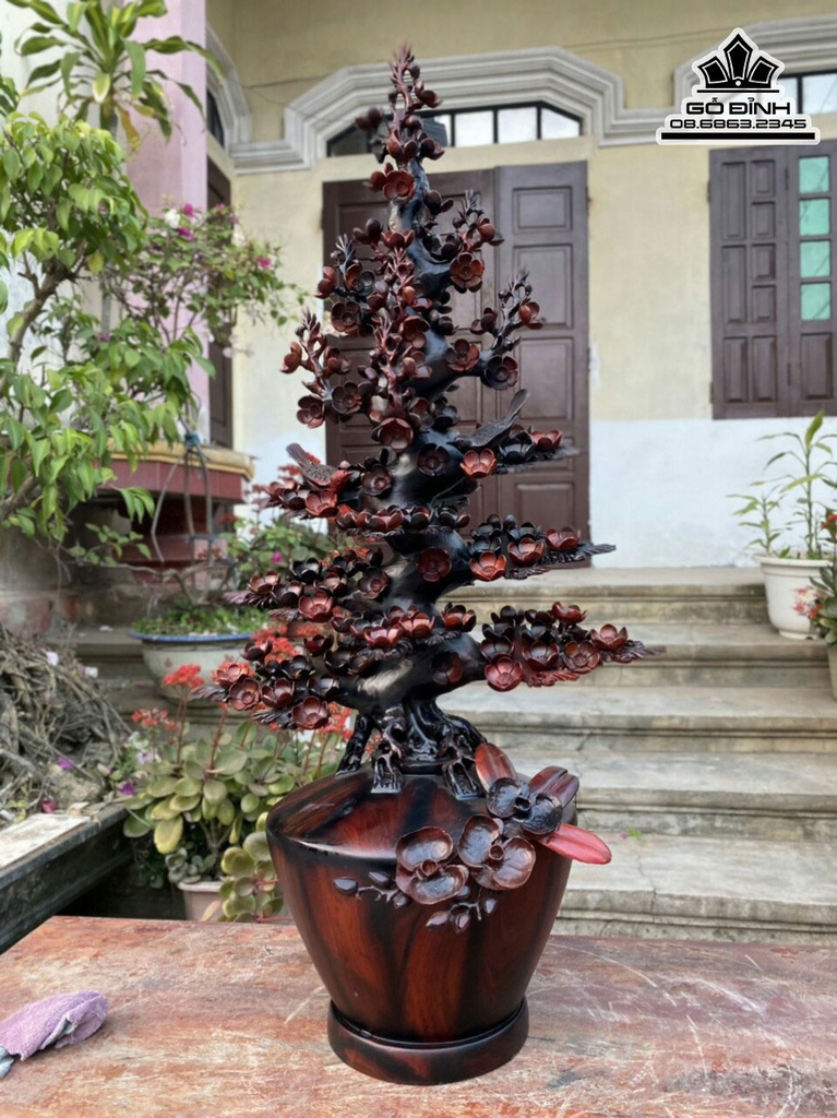 Bình Bông Mai Điểu Gỗ Trắc Cao  102 Ngang 48 Sâu 36 (cm)