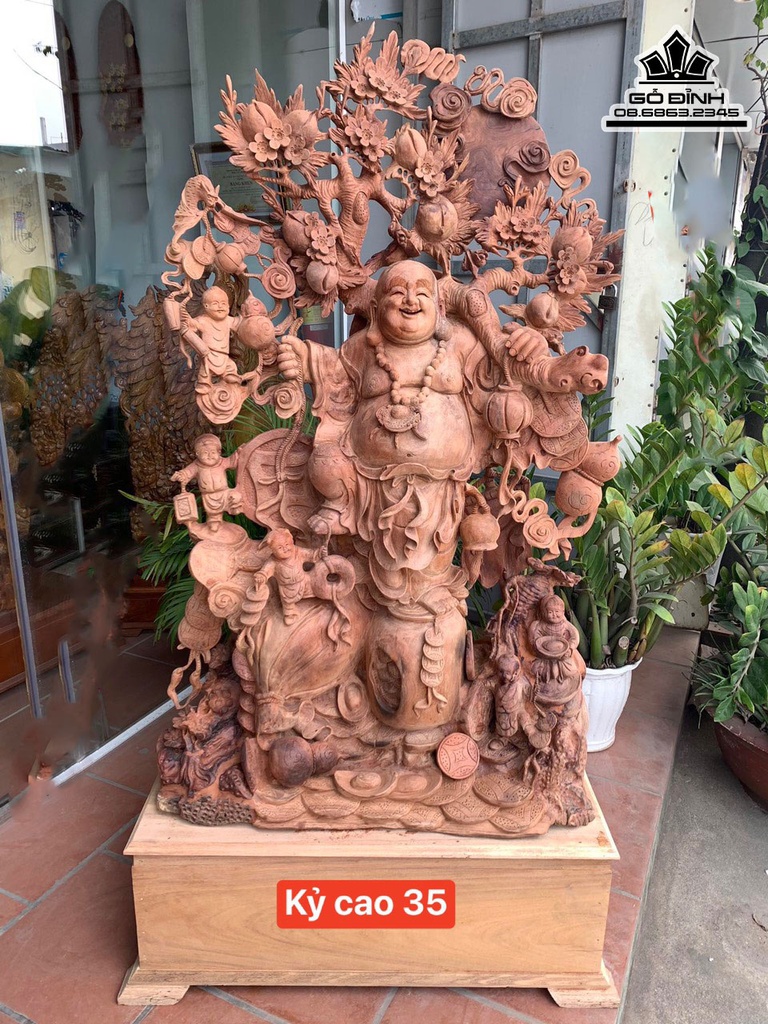 Tượng Phật Di Lặc Ngũ Phúc Gỗ Hương Cao Cả Kỷ 180 Ngang 92 Sâu 48 (cm)