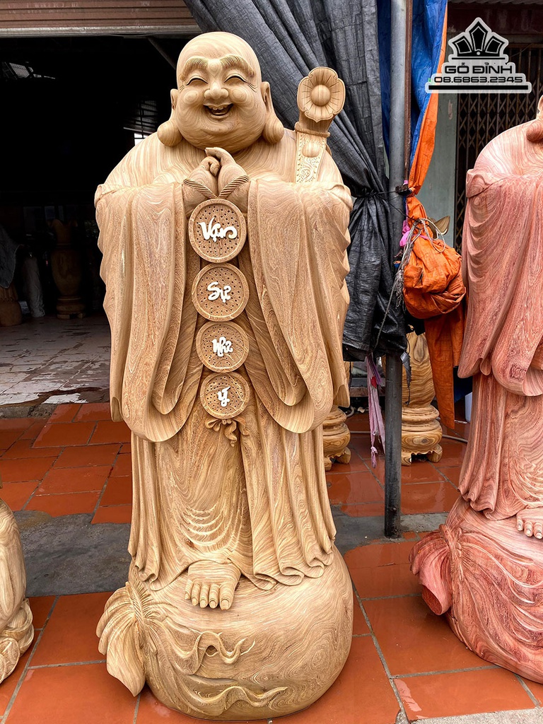 Tượng Phật Di Lặc Chúc Phúc Gỗ Cẩm Vàng Cao 200 Đường Kính 75 (mc)