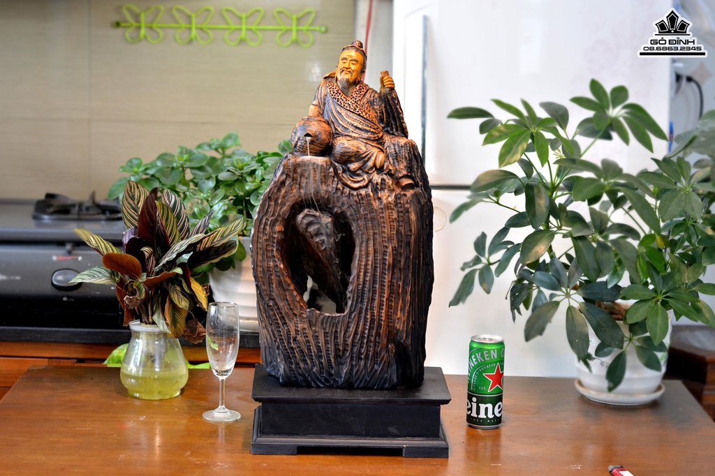 Tượng Thần Trà Lục Vũ Gỗ Bách Xanh Cao 62 Ngang 28 Sâu 11 (cm)