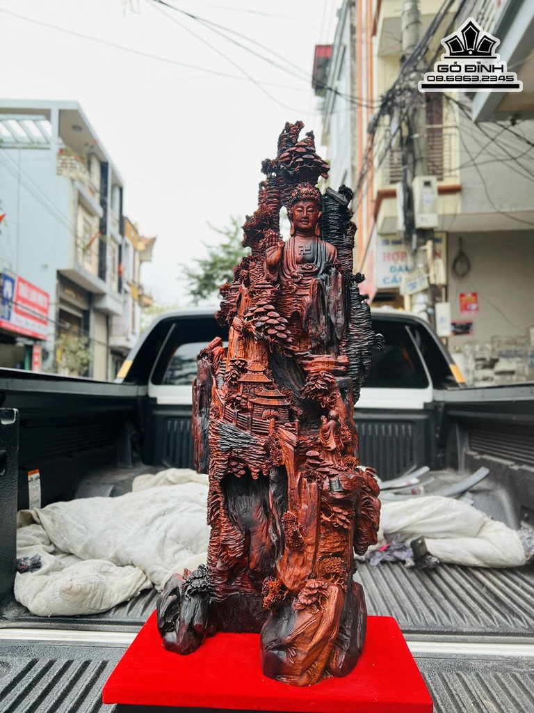 Tượng Nhất Tâm Bái Phật Gỗ Trắc Cao 96 Ngang 37 Sâu 25 (cm)