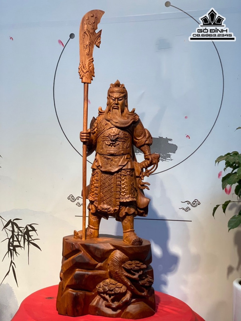 Tượng Quan Công Gỗ Hương Cao 76 Ngang 32 Sâu 20 (cm)