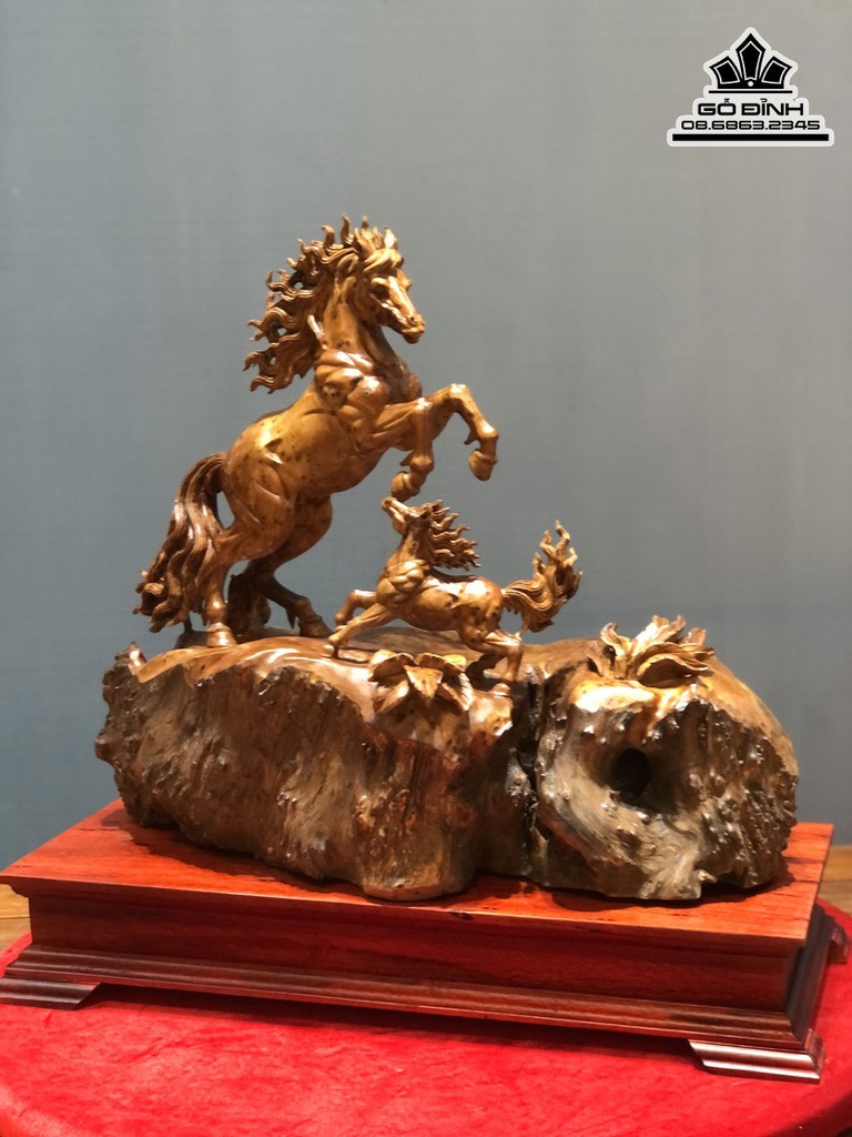 Tượng Ngựa Mẫu Tử Gỗ Ngọc  Am Cao 63 Ngang 58 Sâu 27 (cm)