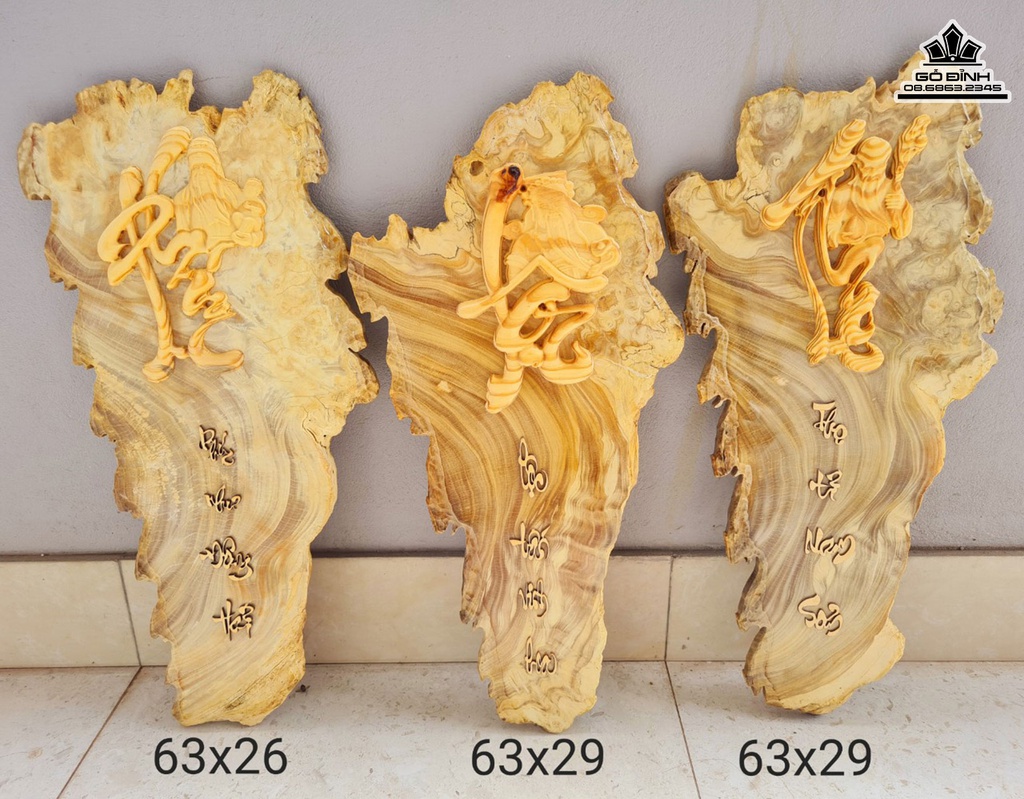 Tranh Gỗ Phúc Lộc Thọ Gỗ Nu Nghiến cao 63 Rộng 29 (cm)