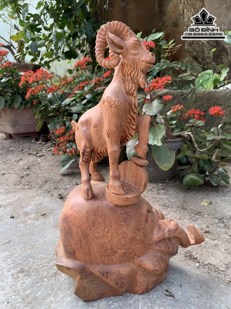 Tượng Dê (Nhất Dương) Gỗ Hương Cao 46 Ngang 30 Sâu 18b (cm)