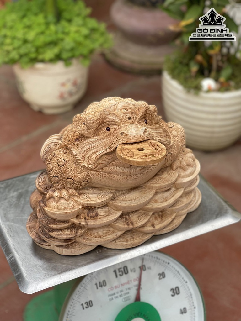 Tượng Cóc Gỗ Ngọc Am Cao 27 Ngang 36 Sâu 26 (cm)