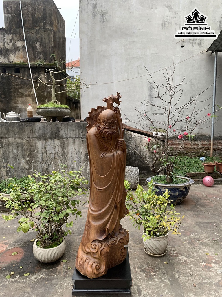 Tượng Đạt Ma Sư Tổ Gỗ Bách Xanh Cao 101 Ngang 31 Sâu 30 (cm)