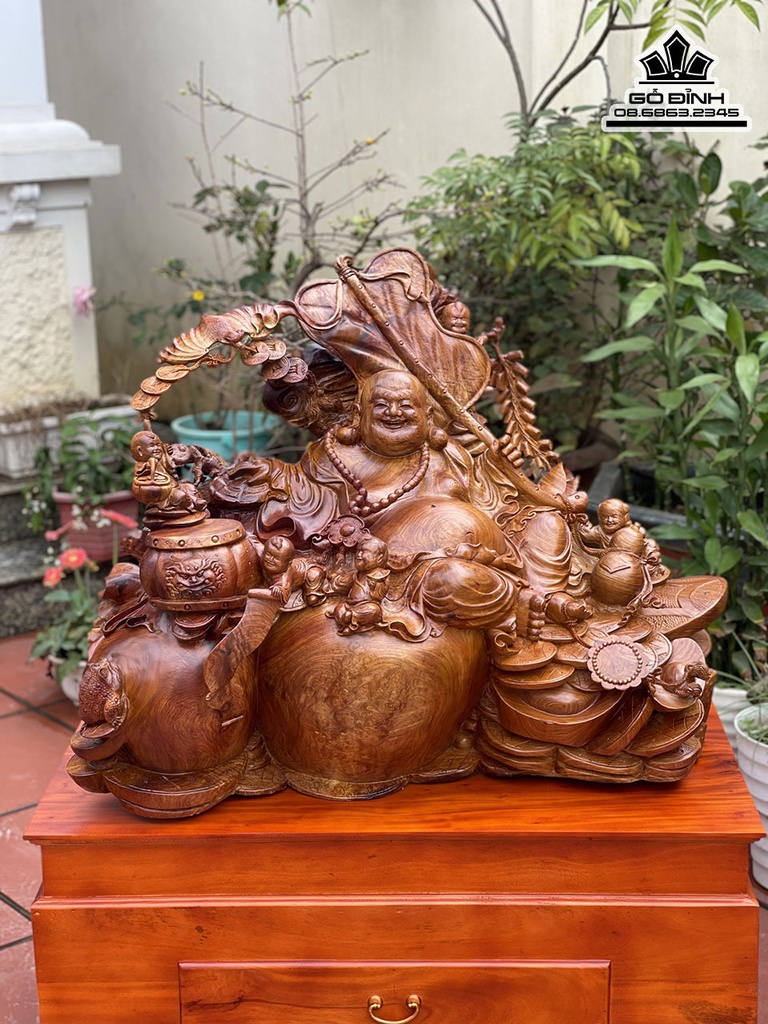Tượng Phật Di Lặc Ngũ Phúc Gỗ Hương Cao Cả Kỷ 120 Ngang 96 Sâu 66 (cm)