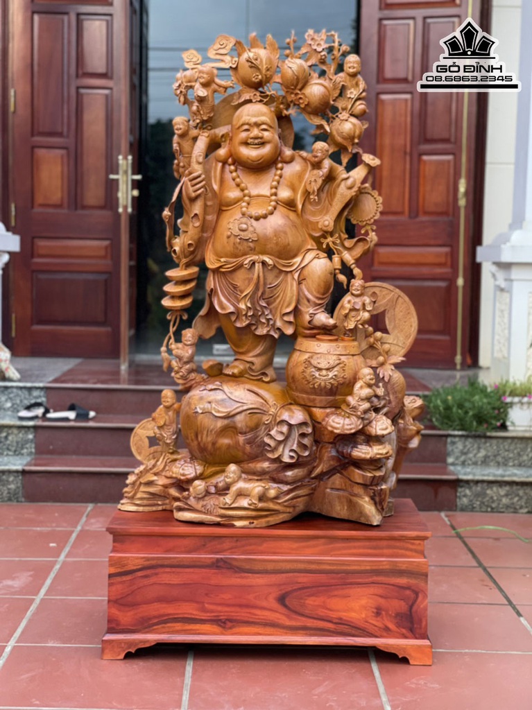 Tượng Phật Di Lặc Ngũ Phúc Gỗ Hương Cao Cả Kỷ 179 Ngang  90 Sâu 55 (cm)