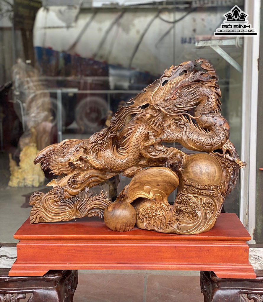 Tượng Rồng(Nhất Long) Gỗ Bách Xanh Cao 65 Ngang 84 Sâu 34 (cm)