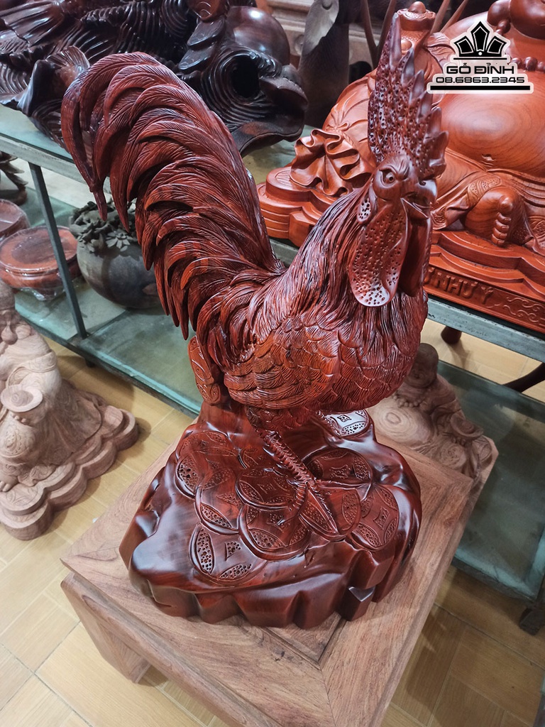 Tượng Gà (Nhất Kê) Tài Lộc Gỗ Hương Cao 54 Ngang 30 Sâu 30 (cm)