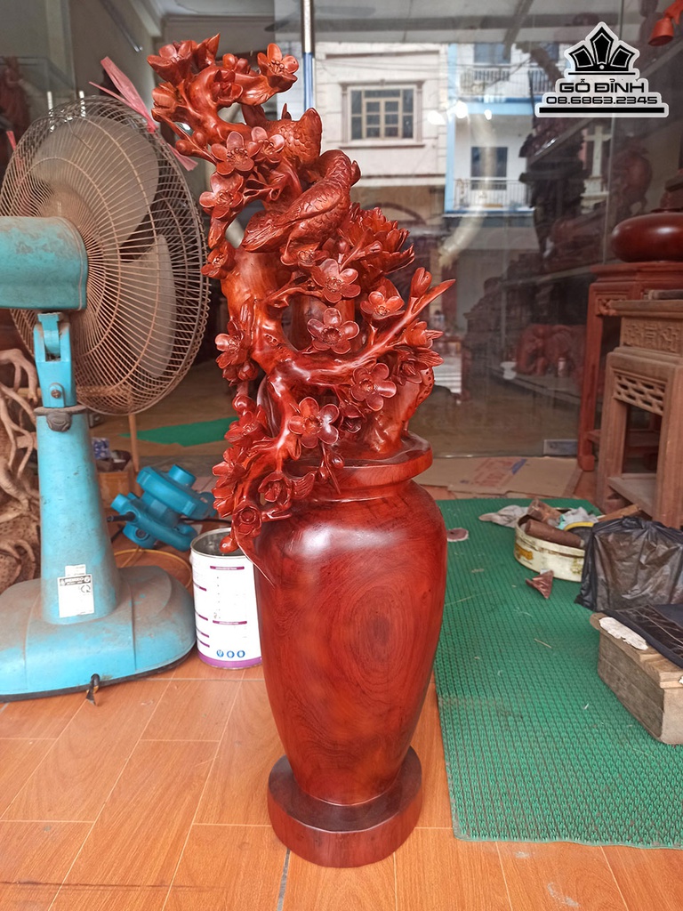 Bình Bông Mai Điểu Gỗ Hương Cao 73 Ngang 28 Sâu 15 (cm)