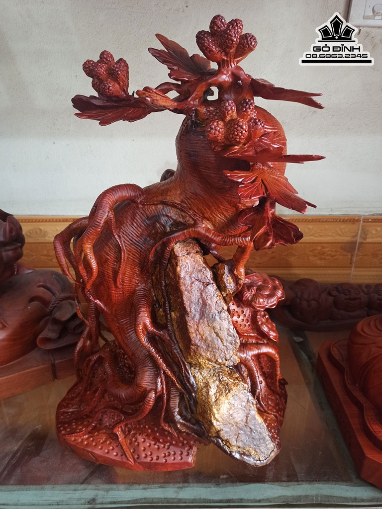 Tượng Nhân Sâm Phong Thủy Gỗ Hương Cao 52 Ngang 25 Sâu 17 (cm)