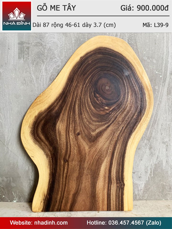 Mặt Bàn Gỗ Me Tây Nguyên Khối Dài 87 Rộng 46-61 Dày 3,7 (cm)