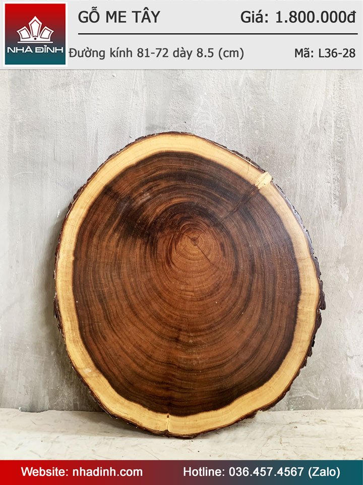 Mặt Bàn Ăn Gỗ Me Tây Nguyên Khối Đường Kính 81-72 Dày 8.5 (cm)