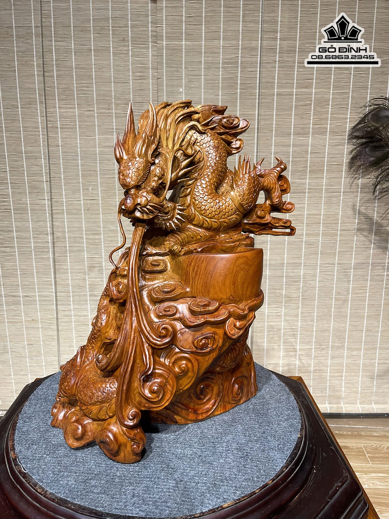 Tượng Rồng (Nhất Long) Gỗ Cẩm Cao 42 Ngang 38 Sâu 25 (cm)