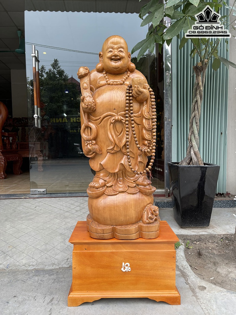 Tượng Phật Di Lặc Chúc Phúc Gỗ Ngọc Am Cao 96 Ngang 37 Sâu 30 (cm)