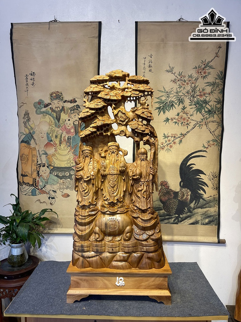 Tượng Phúc Lộc Thọ Gỗ Ngọc Am Cao 96 Ngang 46 Sâu 23 (cm)