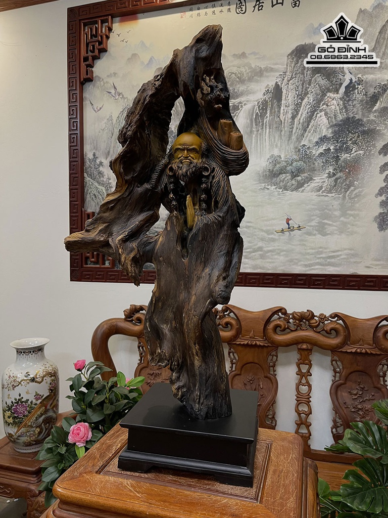 Tượng Đạt Ma Sư Tổ Gỗ Bách Xanh Cao 83 Ngang 40 Sâu 13 (cm)