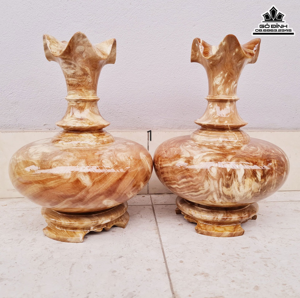 Bình Củ Tỏi Gỗ Nu Nghiến Cao 32 Đường Kính 23 (cm)