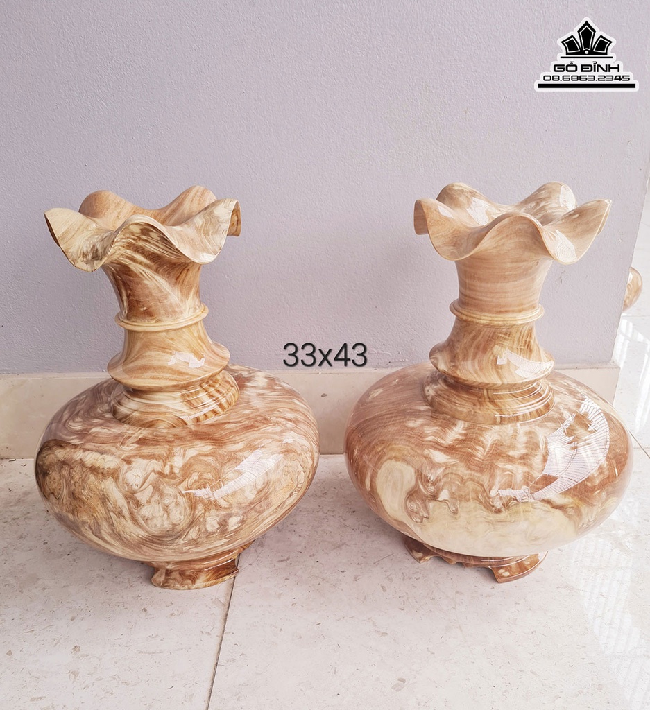 Bình Củ Tỏi Gỗ Nu Nghiến Cao 43 Đường Kính 33 (cm)