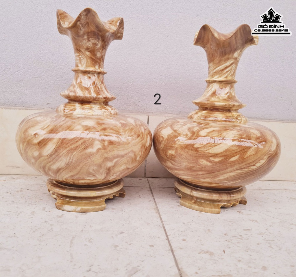 Bình Củ Tỏi Gỗ Nu Ngiến Cao 32 Đường Kính 22.5 (cm)