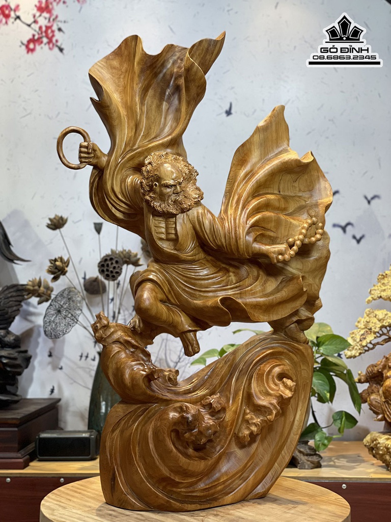 Tượng Đạt Ma Sư Tổ Gỗ Ngọc Am Cao 100 Ngang 60 Sâu 35 (cm)