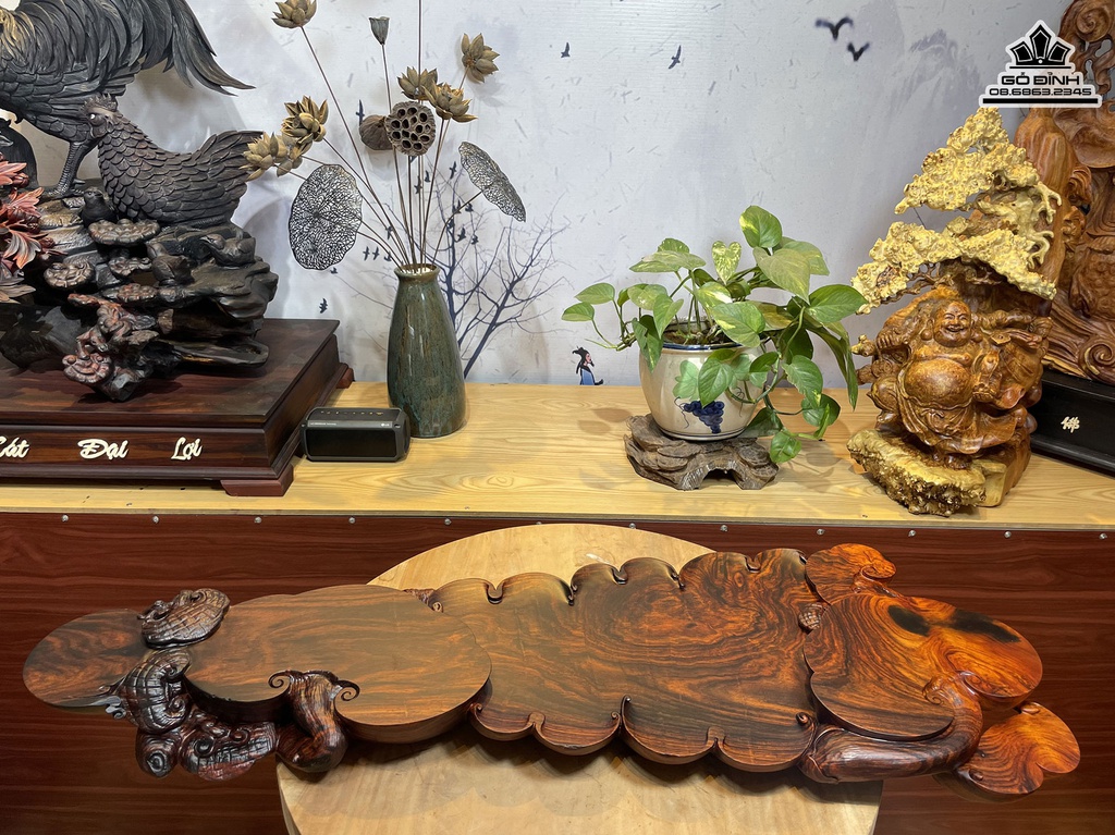 Khay Trà Gỗ Trắc Cao 9 Dài 105 Rộng 39 (cm)