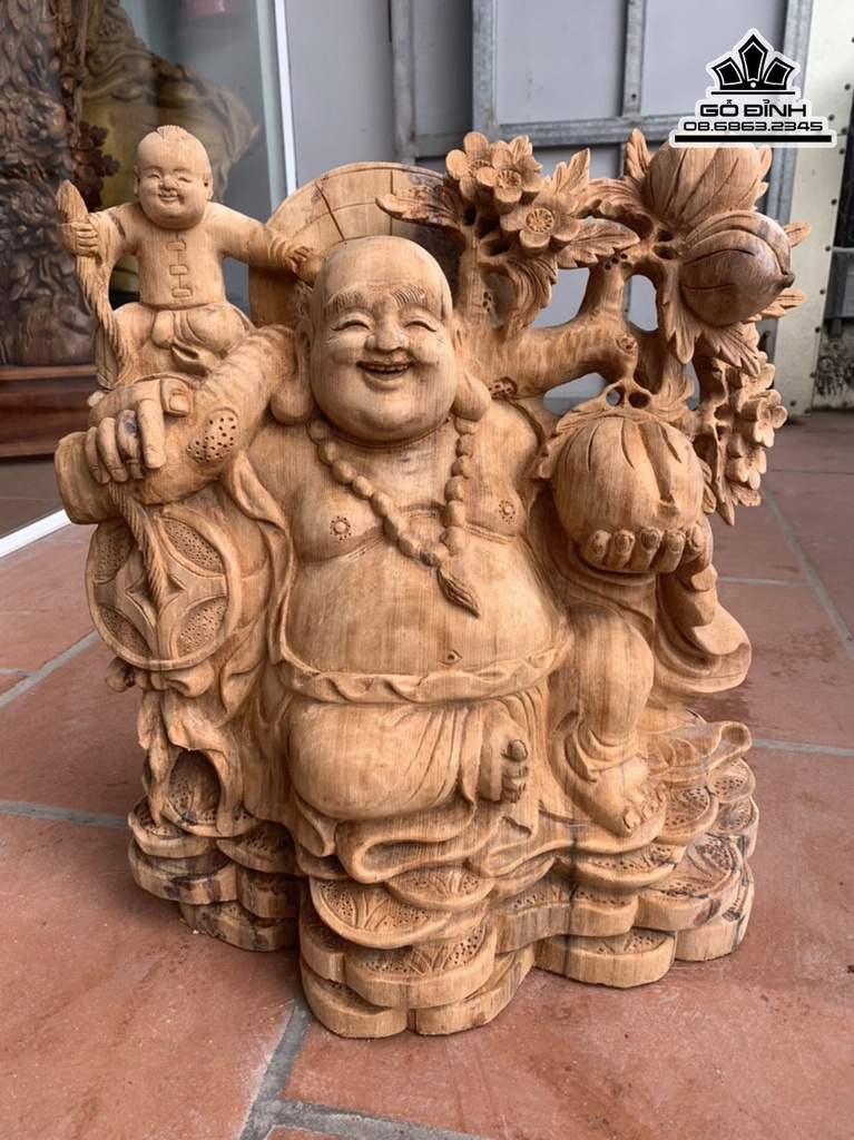 Tượng Phật Di Lặc Gỗ Ngọc Am Cao 46 Ngang 42 Sâu 21 (cm)