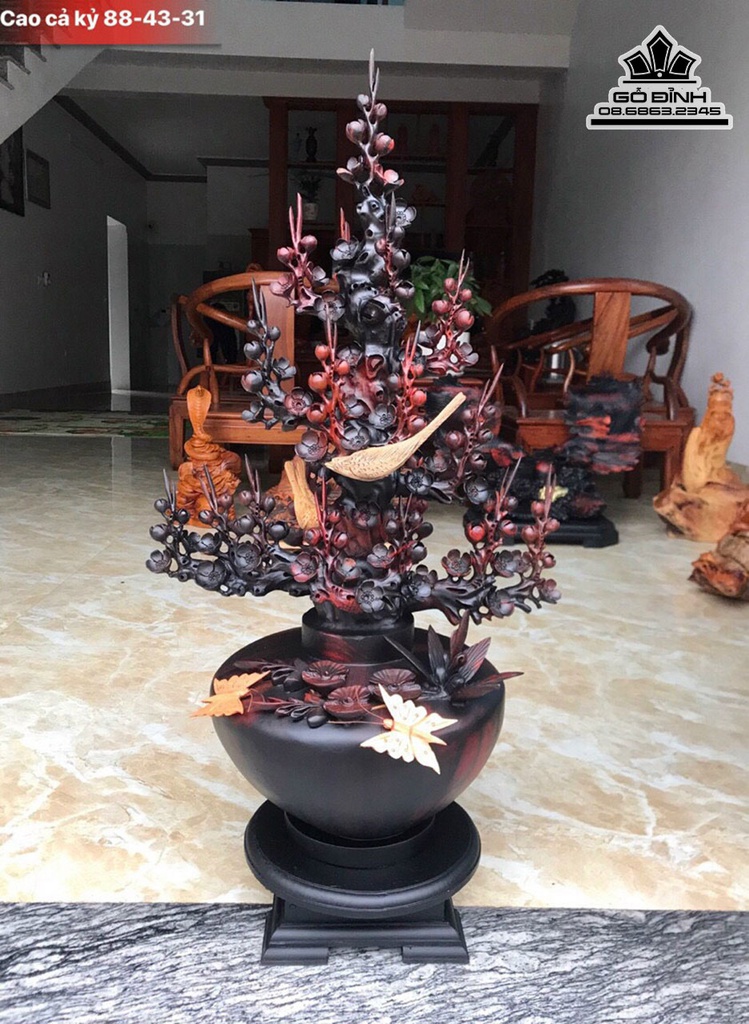 Bình Bông Mai Điểu Gỗ Trắc Cao 88 Ngang 43 Sâu 31 (cm)