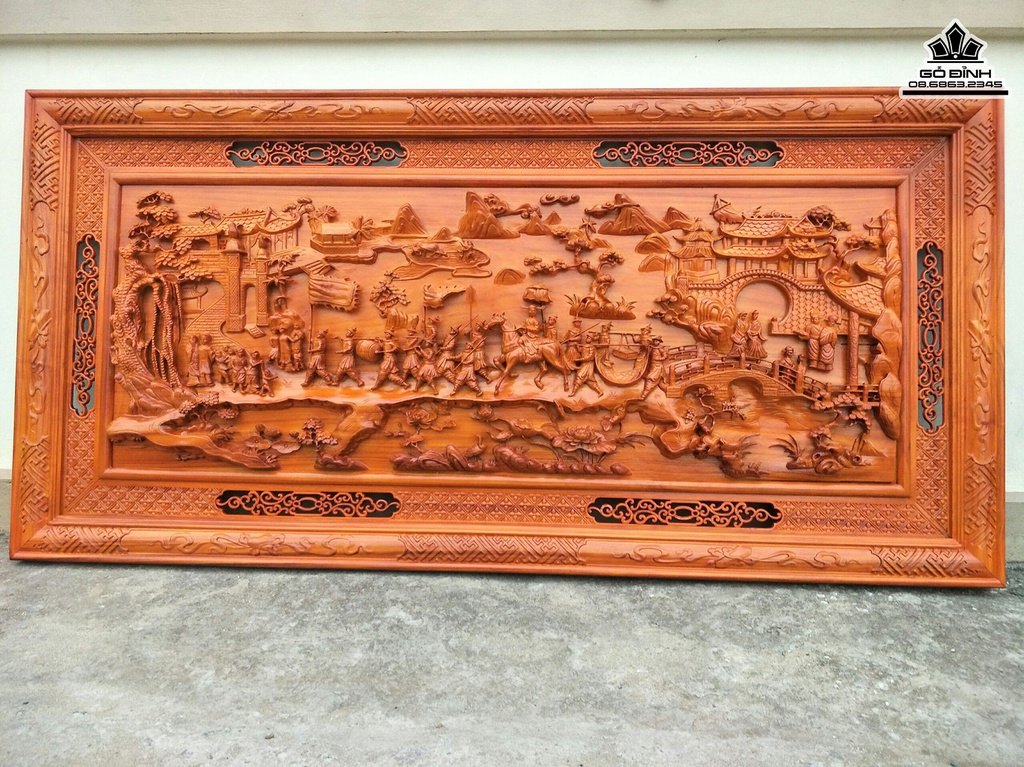 Tranh Gỗ Hương Đỏ Vinh Quy Bái Tổ Dài 217 Rộng 107 Dày 6 (cm)