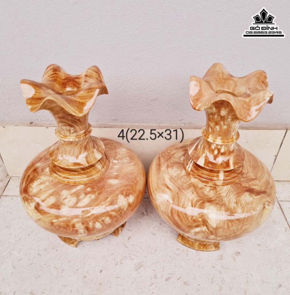 Bình Củ Tỏi Gỗ Nu Nghiến Cao 31 Đường Kính 22.5 (cm)