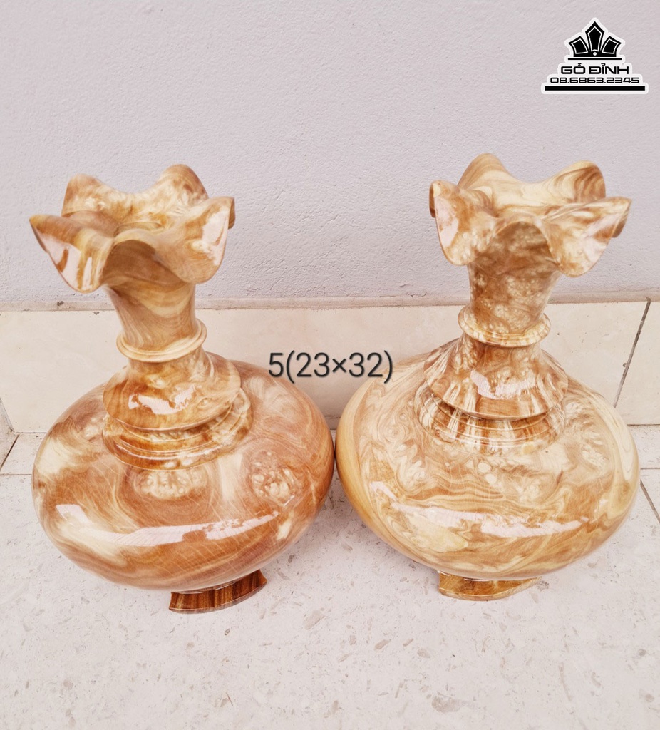 Bình Củ Tỏi Gỗ Nu Nghiến Cao 32 Đường Kính 23 (cm)