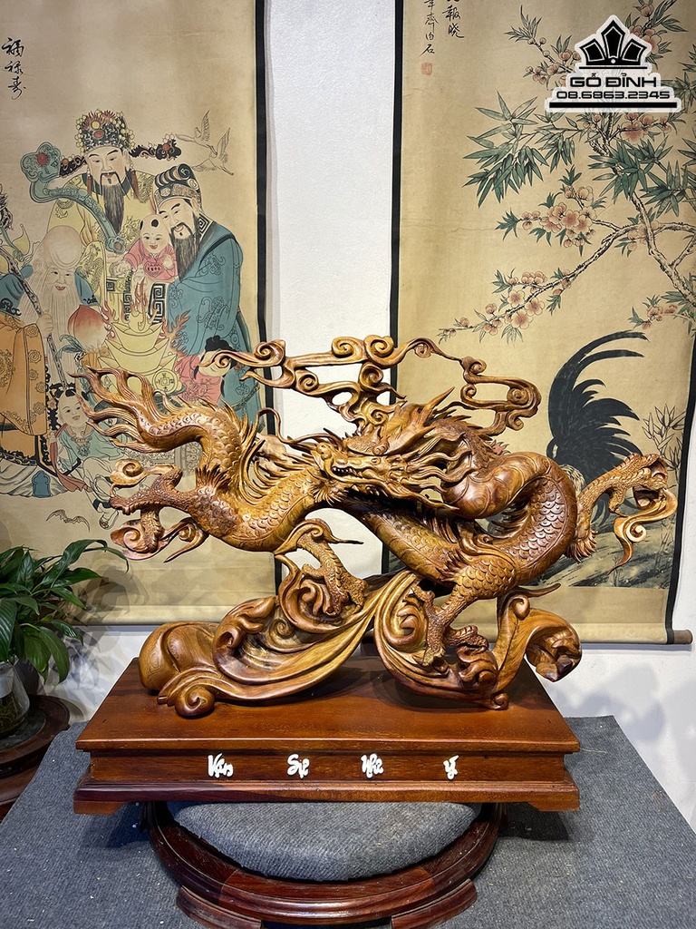 Tượng Rồng (Nhất Long) Gỗ Hương Cao 52 Ngang 90 Sâu 30 (cm)