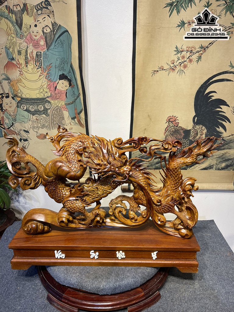 Tượng Rồng (Nhất Long) Gỗ Hương Cao 38 Ngang70 Sâu 12 (cm)