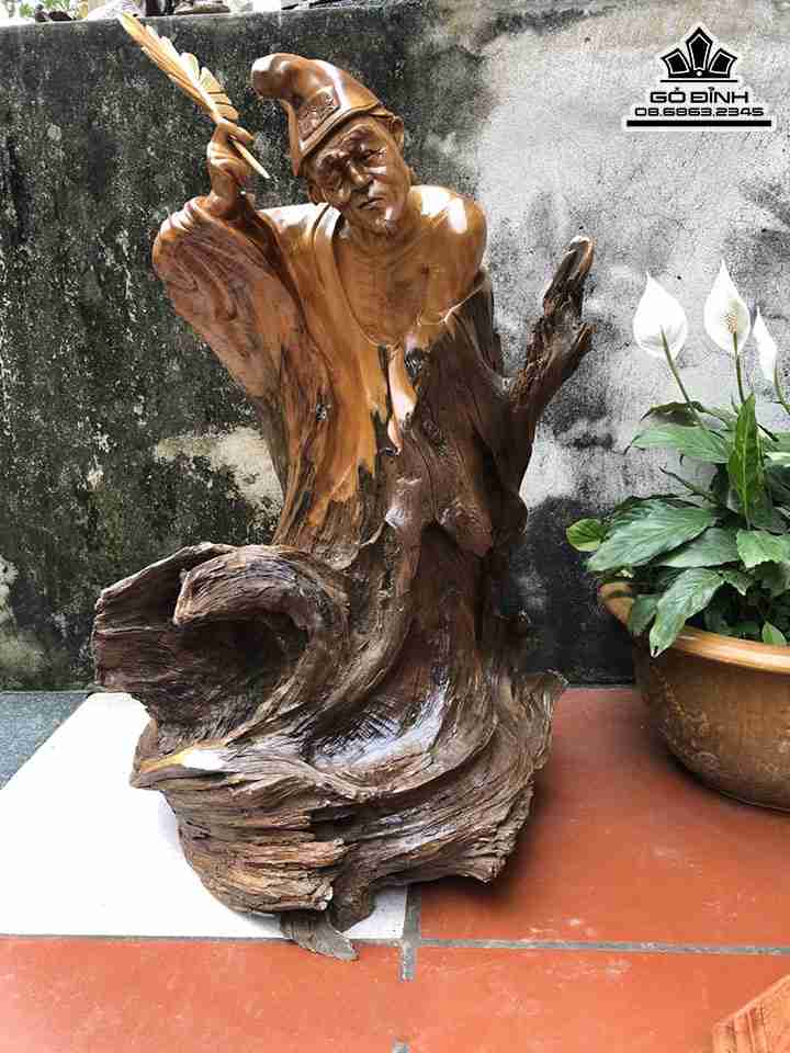 Tượng Tế Công Gỗ Lũa Bách Xanh  Cao 76 Ngang 50 Sâu 50 (cm)