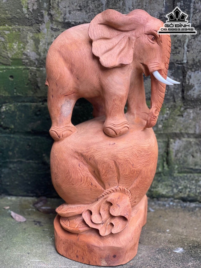 Tượng Voi Gỗ Hương Cao 45 Ngang 24 Sâu 22 (cm)