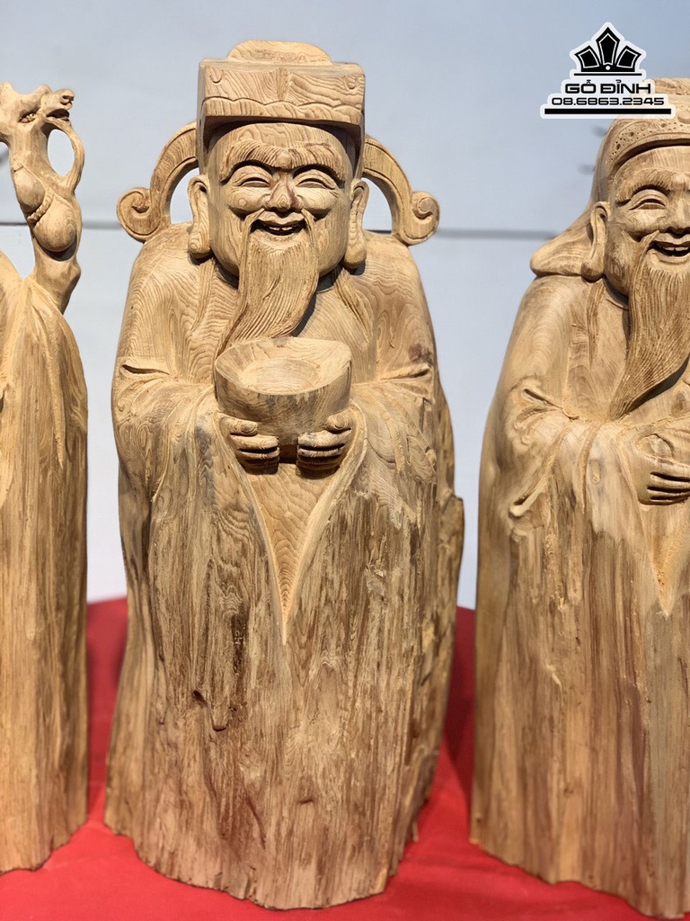 Tượng Phúc Lộc Thọ (Tam Đa) Gỗ Ngọc Am Cao 39-40 Ngang 16-17 Sâu 10-12 (cm)