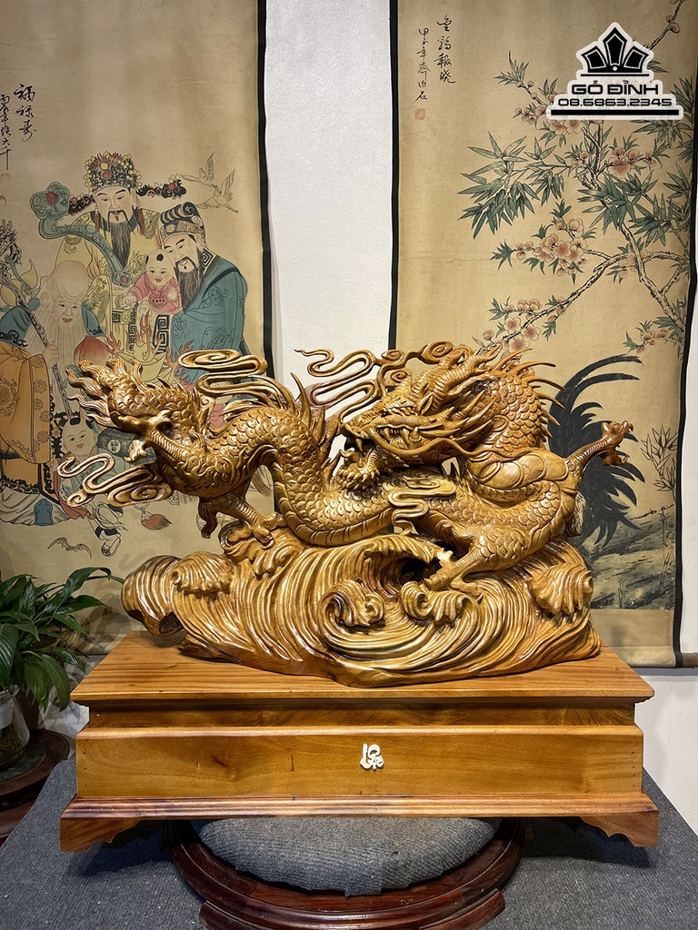 Tượng Nhất Long Gỗ Ngọc Am Cao 85 Ngang 46 Sâu 26 (cm)