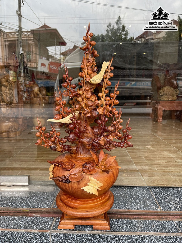 Bình Mai Điểu Gỗ Hương Đá Cao 82 Ngang 42 Sâu 32 (cm)