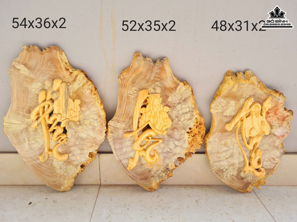 Tranh Phúc Lộc  Thọ Gỗ Nu Nghiến Cao 54-52-48 Ngang 36-35-31 Dày 2  (cm)
