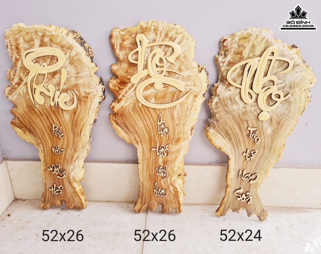 Tranh Phúc Lộc Thọ Gỗ Nu Nghiến Cao 52 Ngang 26-24 (cm)