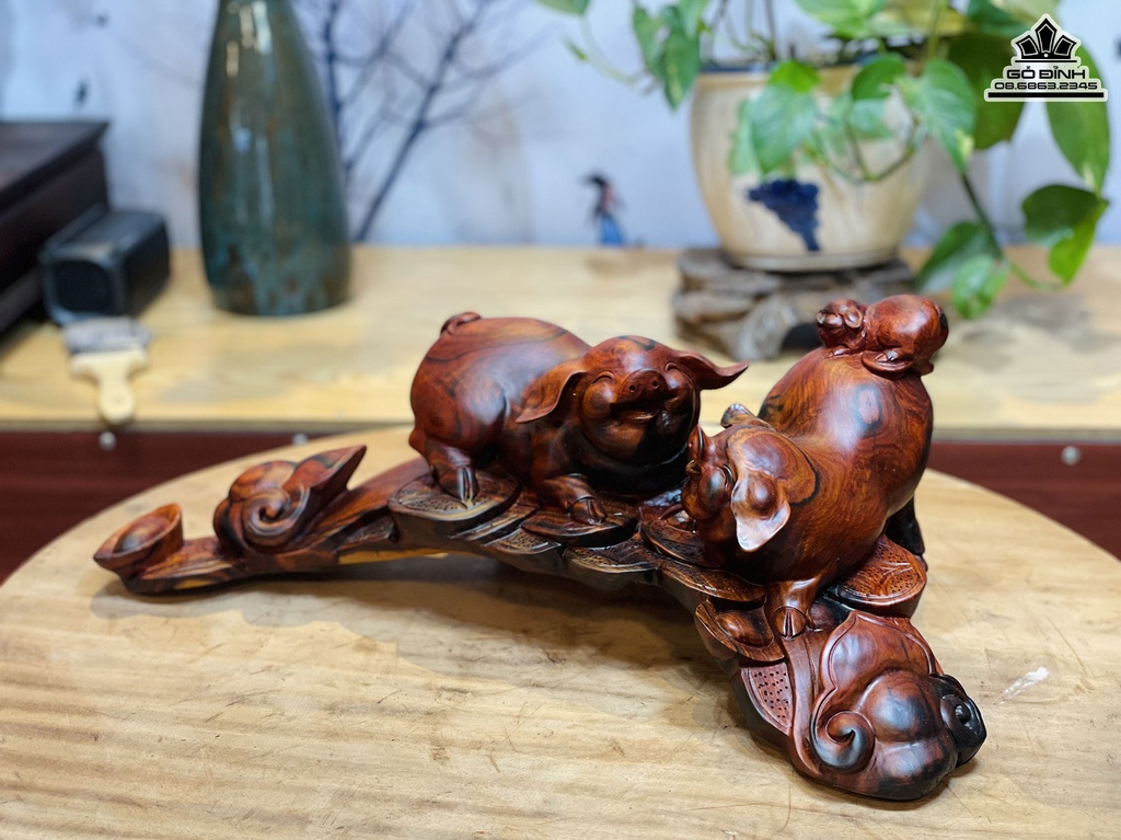 Tương Heo Gỗ Trắc Cao 18 Ngang 50 Sâu 25 (cm)